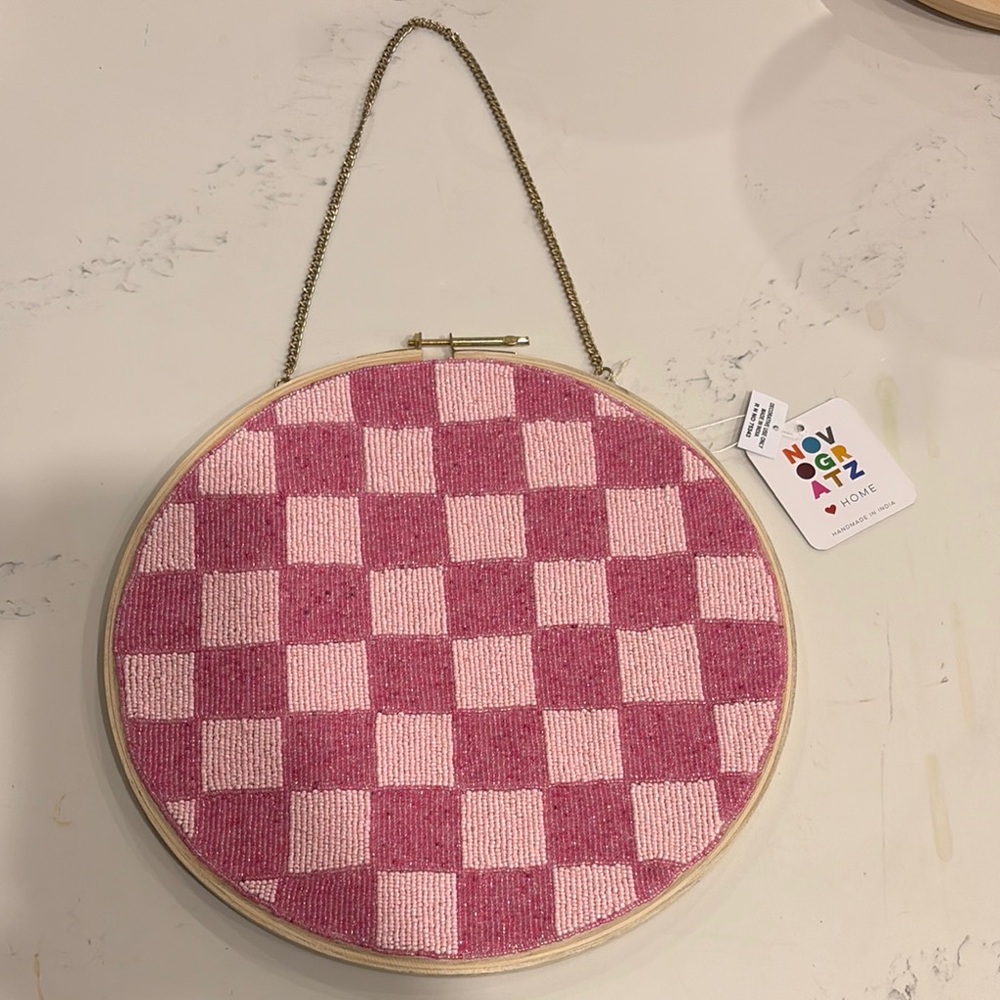 Pink Beaded Round Wall Decor